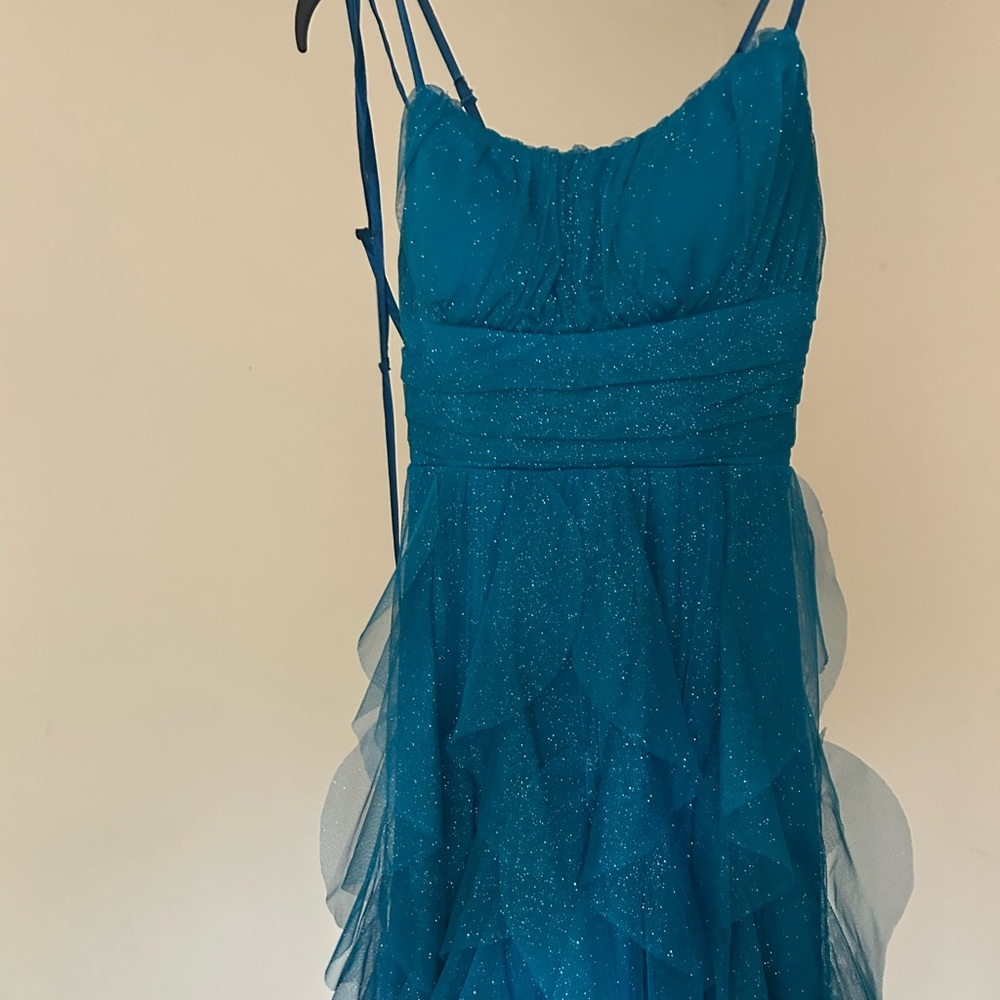 teal formal mini dress